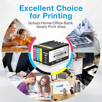 936XL 936e Ink Cartridges Combo Pack Replacement for HP 936e Ink 936XL Black and 936 Color Combo Pack for HP OfficeJet Pro 9120e 9125e 9122e 9128e 9130e 9135e 9110b 9130b 9730e (4 Pack with Chip)