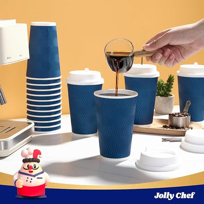 JOLLY CHEF 16oz Coffee Cups with Lids, 80 Pack Disposable Hot Paper Coffee Cups with Lids and Stirrers, Ideal for Travel, Office, Home, Cafe