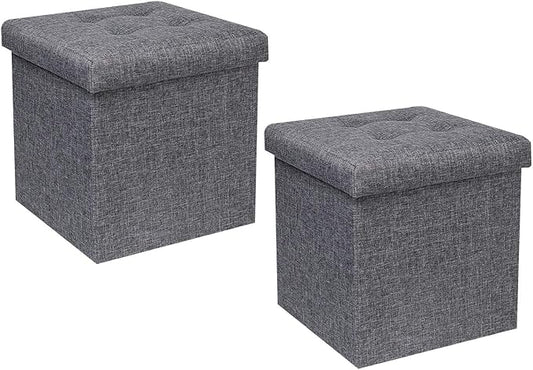 B FSOBEIIALEO Storage Ottoman Cube, Storage Chest Folding Foot Rest Seat, Linen Grey 12.6"X12.6"X12.6" (2 Pack)