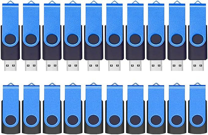 ABLAZE Flash Drives 2GB 20 Pack, USB 2.0 Thumb Drive Bulk with Lanyards Swivel Memory Stick U Disk 2GB Pendrive USB Pack (Blue)