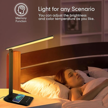 LED Desk Lamp Dimmable Table Lamp with USB Charging Port, 5 Lighting Modes, Sensitive Control, Foldable Portable Desk Light for Home Office Bedroom Reading (Black-Pro, Standard Size - 13.3 inch)