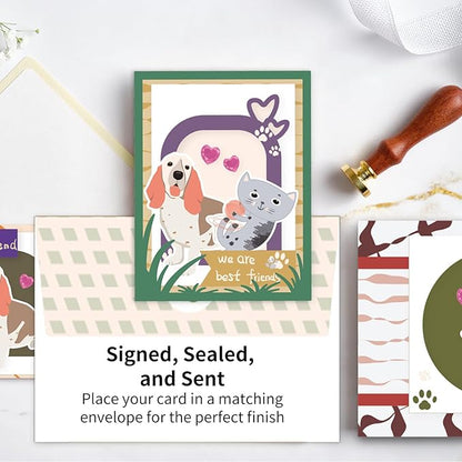 Card Making Kits DIY Blank Cards with Envelopes, Cat Thank You Cards, Dog Thank You Cards for Best Friends, Teachers, Includes 9 Envelopes