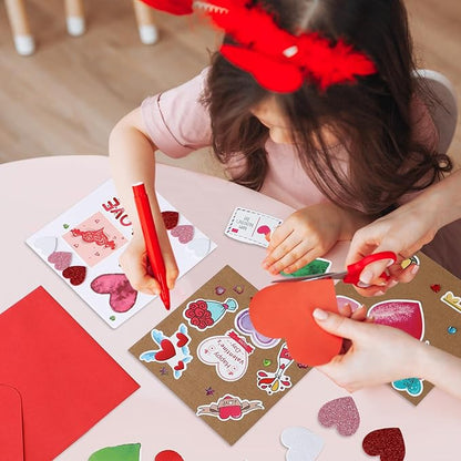 Zonon Valentine's Day DIY Card Making Kit Include Greeting Cards and Envelopes Heart Foam Stickers Diamond Stickers Valentine Party Favors Classroom Exchange Gifts(64 Pack)