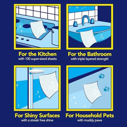 Nicky® Super Shine Multipurpose Paper Towel | Plastic Free Packaging | Paper Wrap | Larger Sheets | 3 Ply | Ultra Strong and Absorbent