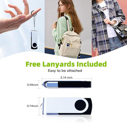 32GB Flash Drive 10 Pack, Wooolken USB 2.0 Thumb Drive Bulk Pen Drive Metal Swivel Memory Stick 32 GB 10 Colors Multipack Value Zip USB Drives with Lanyard