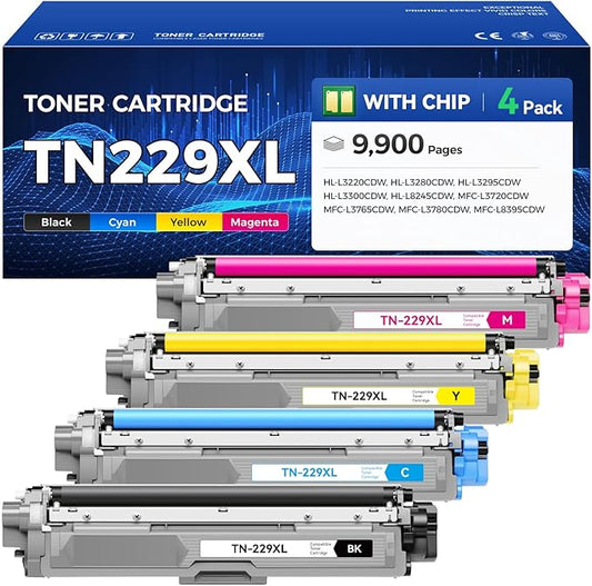 TN229XL Toner Cartridge Set 4-Pack Replacement for Brother TN-229XL TN229 XL MFC-L3720CDW MFC-L3780CDW HL-L3220CDW HL-L3280CDW HL-L3300CDW HL-L3295CDW L8245CDW MFC-L8395CDW L3765CDW Printer Ink Black
