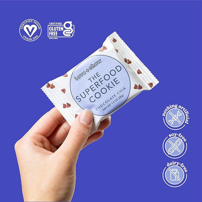 Love + Chew Superfood Soft Baked MINI Cookies, Chocolate Chia Flavor, Plant Based Cookie Made With Chia Seeds & Dark Chocolate for Kids and Adults, Vegan Snacks, Gluten Free, Paleo, Non GMO, 80 Pack