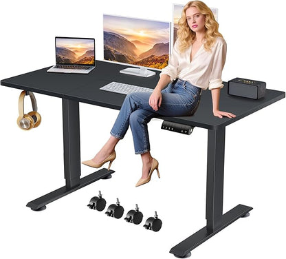 Himimi Electric Standing Desk Adjustable Height,70 x 27 inch Sit Stand up Adjustable Desk with Memory Presets,Portable Computer Desk for Gaming/Working,Free Hook, Lockable Wheels,Mouse Pad,Black