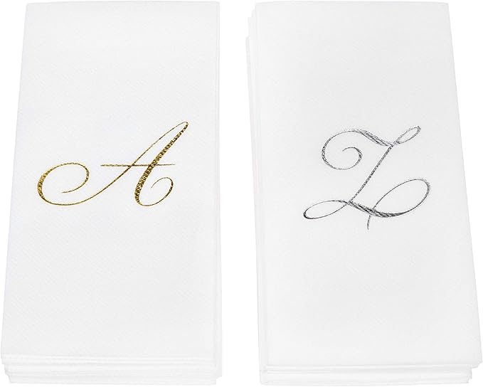 AH AMERICAN HOMESTEAD Disposable Hand Towels for Bathroom 50 Count - Guest Bathroom Essentials -Bathroom Paper Towels - Monogrammed Disposable Napkins - Wedding Napkins in Paper Towel Tray (Gold, G)