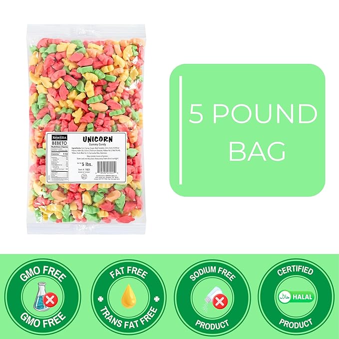 Kervan Candy Bebeto Unicorn Gummies - Fruity, Soft & Sweet Gummy Candy Bulk for Kids, Gift Snacks and Parties - Unicorn Gummies Big Party Size Bag (5 lbs)