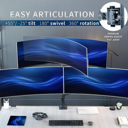 VIVO Pneumatic Arm Triple Ultrawide Monitor Extra Tall Desk Mount for Up to 49 inch Screens, Heavy Duty Clamp, Holds 3 Ultra Wides Up to 44 lbs, Black, STAND-V300D