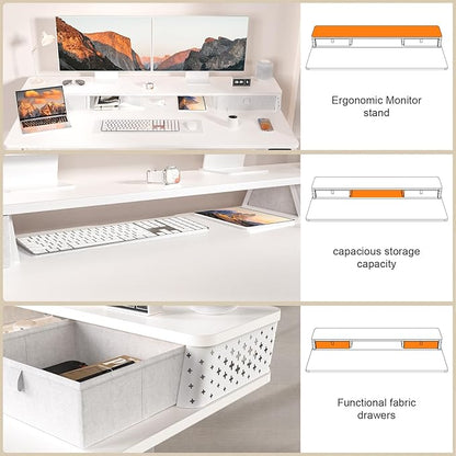 48 x 24 Inch Standing Desk with 2 Drawers, Easily Assembled Height Adjustable Desk, Ergonomic Sit to Stand Electric Desk for Home Office Workstation, White
