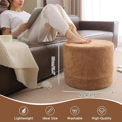 Tiita Pouf Ottoman and Foot Rest, Round Foam Stuffed Floor Pouf with Storag for Living Room, Brown
