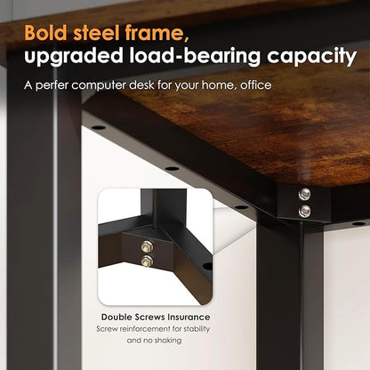 Need 63 Inch Large Computer Desk - Modern Simple Style Home Office Gaming Desk, Basic Writing Table for Study Student, Black Metal Frame, Rustic Brown