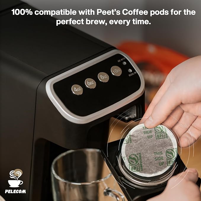 PeleCafe Coffee Machine – Compatible with Peet's Coffee Pods – Fast Brewing Single-Serve Coffee Maker with Rich Flavor Extraction, Crema Layer, Space-Saving Sleek Design, Barista-Quality Taste