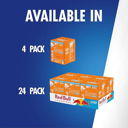Red Bull Amber Edition Sugar Free Energy Drink, Strawberry Apricot, with 80mg Caffeine plus Taurine & B Vitamins, 8.4 Fl Oz, Pack of 4 Cans