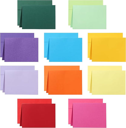 100 Packs 10 Assorted Colors Blank Note Cards and Envelopes 5 x 7 Heavyweight Folded Cardstock and A7 Envelopes Self Seal for Invitations, Wedding, DIY Greeting Cards, Thankgiving Cards