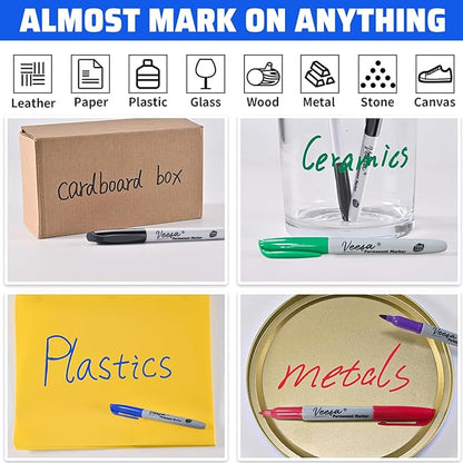 Permanent Markers Bulk,12 Assorted Colors, 60 Pack Fine Point Permanent Markers for Office, School, and Home Use