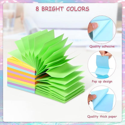 64 Pads Pop Up Sticky Notes, Accordion Sticky Notes 3x3 Refills 8 Bright Color Post Stickies Bulk Adhesive Memo Pad Colorful Popup Notes for Dispenser Home Office Meeting Work School Supplies