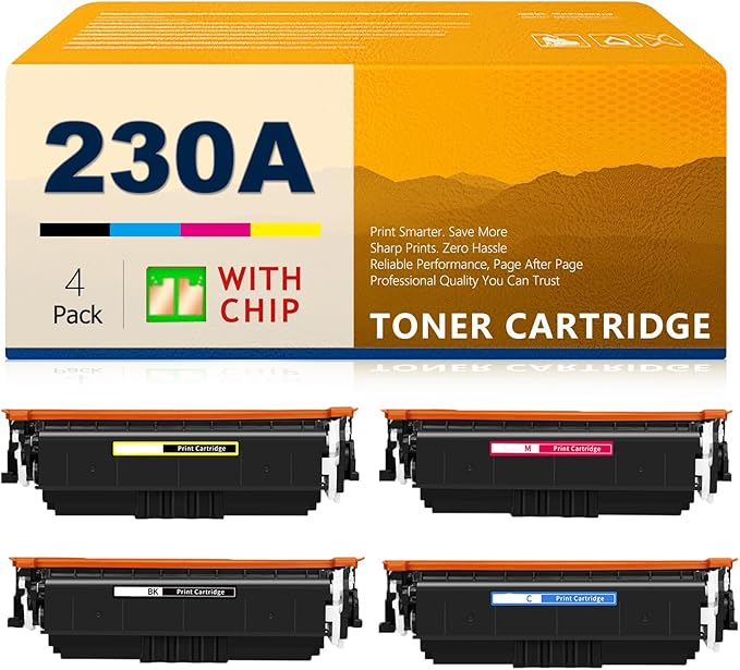 230A Toner Cartridge (with Chip) W2300A W2301A W2302A W2303A Replacement for HP 230A Toner Cartridge for Color Laser Pro 4203dw 4203dn 4303dw 4303fdw Multifunction Printers, 4-Pack