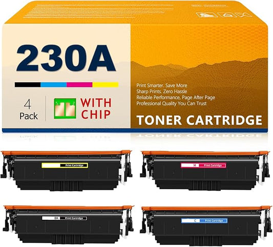 230A Toner Cartridge (with Chip) W2300A W2301A W2302A W2303A Replacement for HP 230A Toner Cartridge for Color Laser Pro 4203dw 4203dn 4303dw 4303fdw Multifunction Printers, 4-Pack