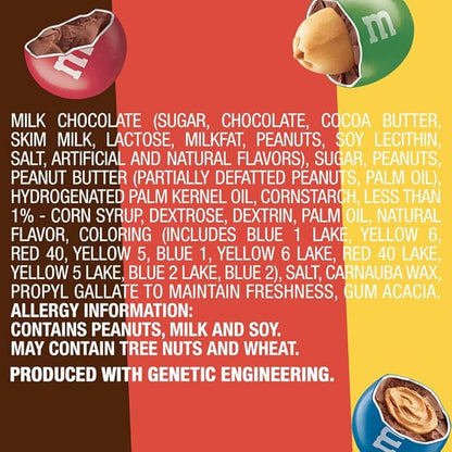 M&M'S Milk Chocolate Candy, Variety Pack, Milk Chocolate, Peanut, and Peanut Butter Full Size 2.5 oz Bag, Pack of 18 Bulk Candy