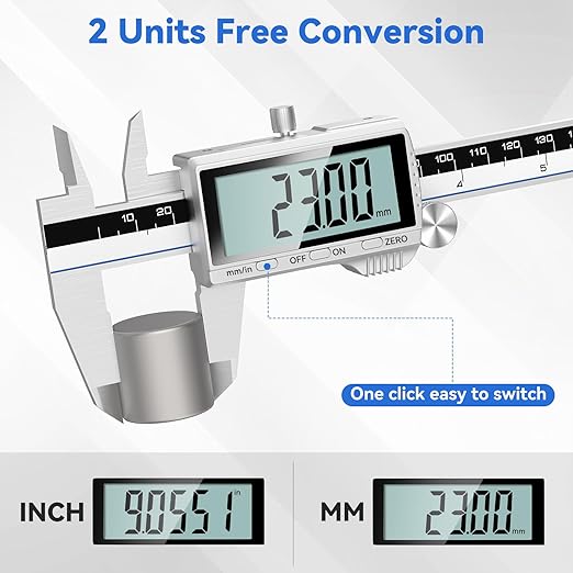 Housolution Digital Caliper, 8Inch Caliper Measuring Tool with Large LCD Screen, Inch/MM Switch, 4 Measuring Ways, Stainless Steel Micrometer Vernier Caliper with Splashproof Screen for Woodworkers