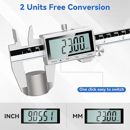 Housolution Digital Caliper, 8Inch Caliper Measuring Tool with Large LCD Screen, Inch/MM Switch, 4 Measuring Ways, Stainless Steel Micrometer Vernier Caliper with Splashproof Screen for Woodworkers
