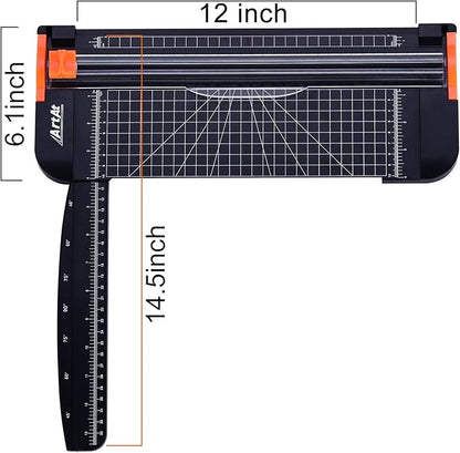 ArtAt A4 Paper Cutter Guillotine Trimmer - 12 Inch Heavy Duty Craft & Office Tool with Automatic Safety Blade, Side Ruler for Cardstock, Coupons, Photos, Labels (Black)