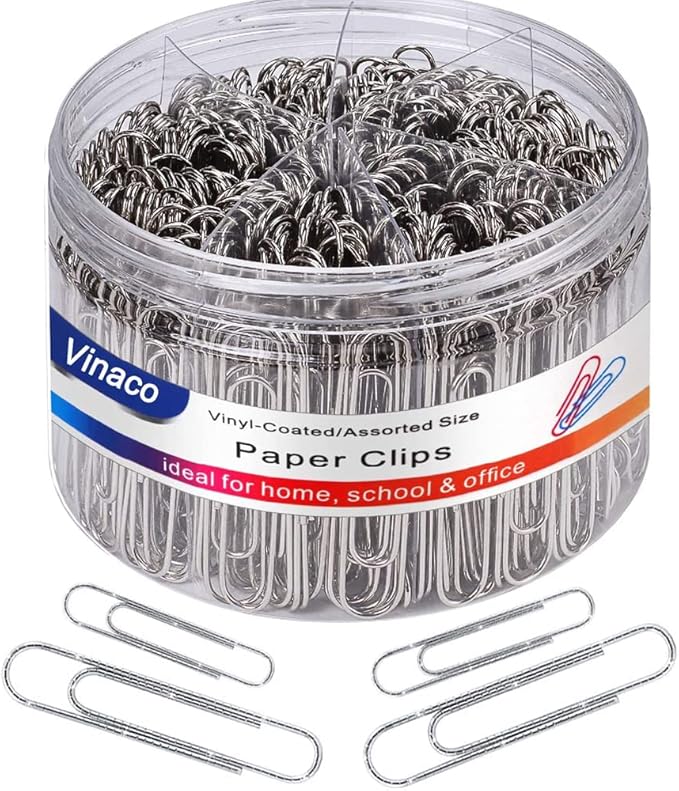 Vinaco Paper Clips 500-Pack – Medium & Jumbo Non-Skid Clips for Office, Home & Desk Organization