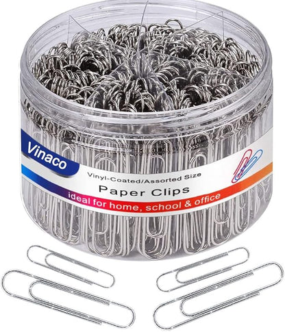Vinaco Paper Clips 500-Pack – Medium & Jumbo Non-Skid Clips for Office, Home & Desk Organization