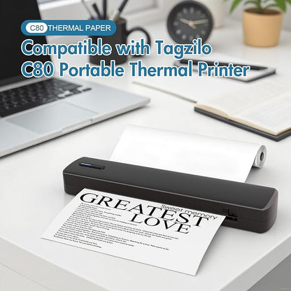 US Letter Size Quick-Dry Thermal Printer Paper 8.5''x11'', A4 thermal paper rolls (4 Rolls), Compatible with Tagzilo C80 Portable Thermal Printer (Printer not included)