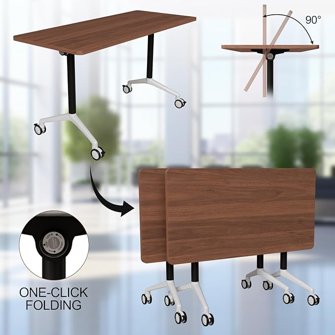 Conference Table Folding Conference Room Tables, Modern Mobile Meeting Training Table with Silent Wheels, Foldable Seminar Table for Offices, Classrooms, Libraries (4, walnut2, 61in)