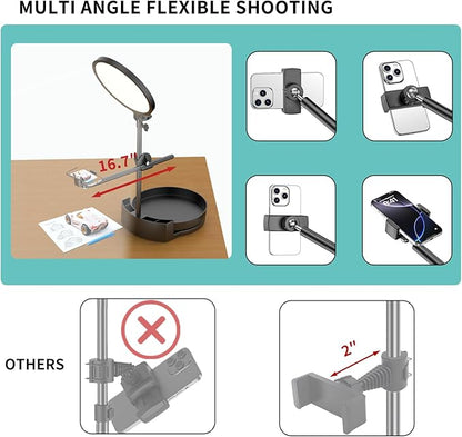 Bright Zoom Lighting for Computer, Adjustable Desk Lighting for Video Callst,55W Dimmable Full Screen Ring Light,with Rotating Storage Box,Pen Holder Stand,Phone Holder and Controller (Black, 10.5)