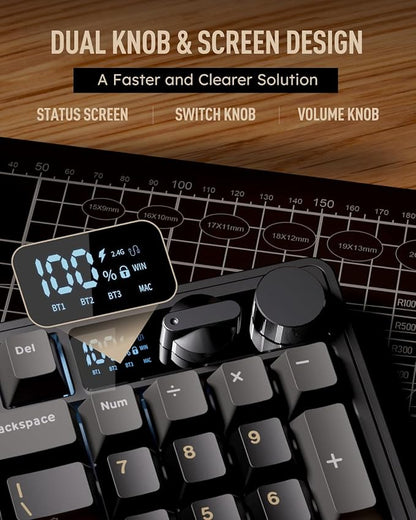 RK ROYAL KLUDGE M100 Wireless Mechanical Keyboard w/Screen & Dual Knobs, Tri-Mode Gasket Mount Gaming Keyboard with Number Pad, Hot Swappable Cream Switch, Black