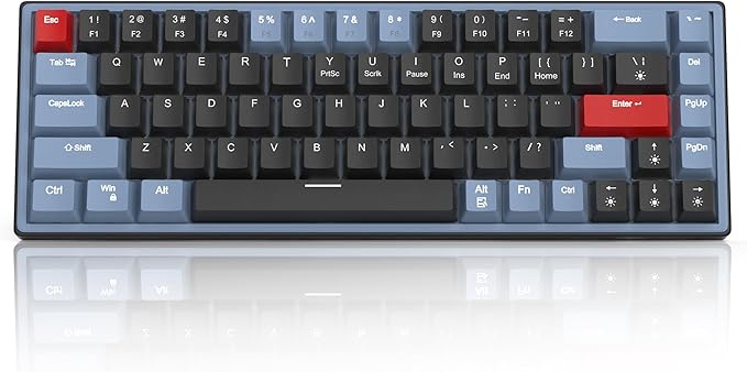 MageGee 60% Mechanical Gaming Keyboard, 68 Keys Compact Blue LED Backlit Gaming Keyboards, SKY68 Wired Ergonomic Mini Office Keyboard for Windows PC Gamer (Red Switch, Blue & Black)