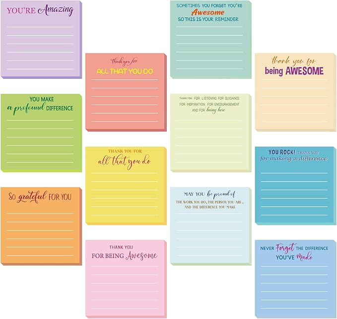 Yinder 24 Pcs Employee Appreciation Sticky Notes Xmas Gift Bulk Motivation Note Pads Mini Inspirational Note Gift for Teacher Nurse Staff Coworker Office Supply 3 x 3'' (Appreciation,Light Color)