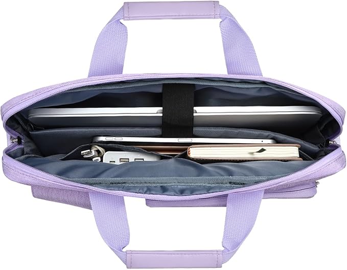 MOSISO Laptop Shoulder Bag 15.6 inch, 15-15.6 inch Computer Bag Compatible with MacBook Pro 16 inch, HP, Dell, Lenovo, Notebook with 2 Raised&1 Flapover&1 Horizontal Pocket&Handle&Belt, Purple