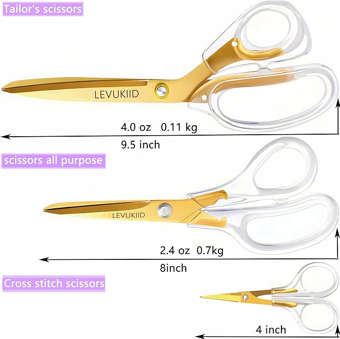 9 Inch All Purpose Scissors for Adults - Ins Style Clear Resin Handle, 2Cr13 Stainless Steel Sharp Blade - Ideal for Fabric Crafts
