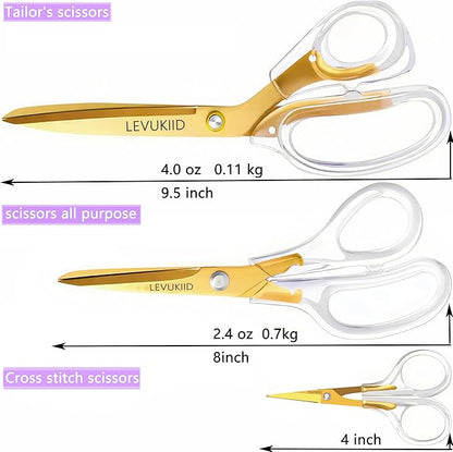 9 Inch All Purpose Scissors for Adults - Ins Style Clear Resin Handle, 2Cr13 Stainless Steel Sharp Blade - Ideal for Fabric Crafts
