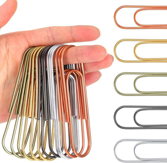 Hicarer 25 Pcs 4 Inch Large Paper Clips Jumbo 100 mm Metal Multicolored Giant Paper Clips Bright Coated Extra Large Mega Paperclips for Bookmark Office School Organizing Files Document(Classic Color)