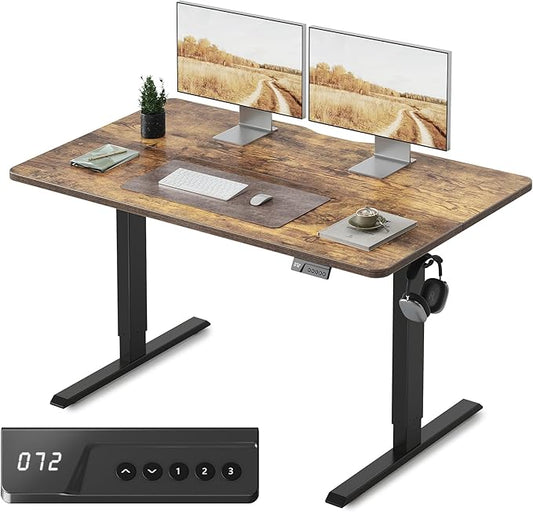 FEZIBO Standing Desk, 55×28 Inches Electric Height Adjustable, Sit Stand Up, Computer Office Desk with Splice Board, Black Frame/Rustic Brown TOP