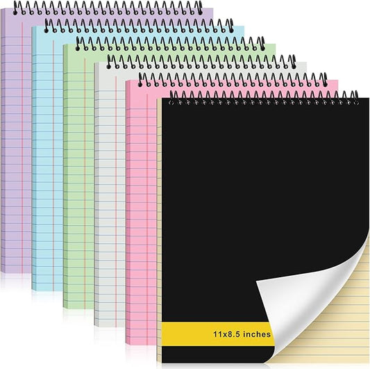 6 Pcs Legal Pad Top Spiral Bound Notebook 70 Sheets Wirebound Notepad Double Sided Ruled Memo Steno Pad with Stiff Back Cover for Business(8.5 x 11 Inches,No Holes,6 Colors)