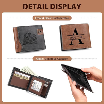 Personalized Wallet for Men – Custom Bifold Wallet with Photo, Text, Name, Calendar, RFID Blocking Slim Wallet, Gift for Husband, Dad, Boyfriend, Father’s Day, Birthday, Valentine’s Day (Black)