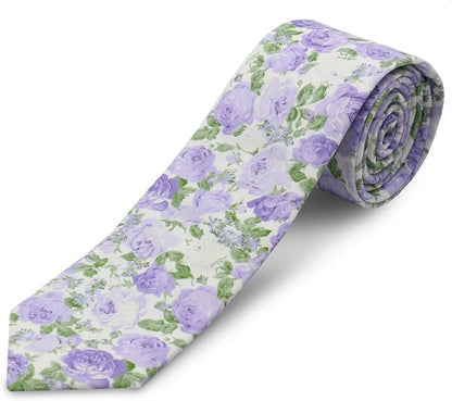 Cotton Floral Ties for Men 2.76" Men's Skinny Tie Linen Flower Printed Neck Tie for Wedding Dating Party