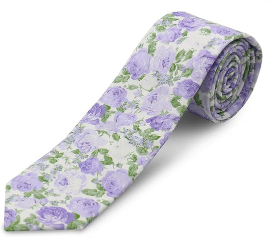 Cotton Floral Ties for Men 2.76" Men's Skinny Tie Linen Flower Printed Neck Tie for Wedding Dating Party