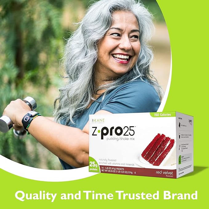 R-Kane Nutritionals Z-Pro Red Velvet Protein Drink Mix - High Protein, Low Calorie Low Fat Shake and Pudding Mix - Meal Replacement, On-The-Go Packets - Breakfast Boost - 25g Protein - 14 Packets
