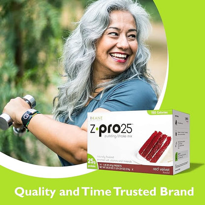 R-Kane Nutritionals Z-Pro Red Velvet Protein Drink Mix - High Protein, Low Calorie Low Fat Shake and Pudding Mix - Meal Replacement, On-The-Go Packets - Breakfast Boost - 25g Protein - 14 Packets