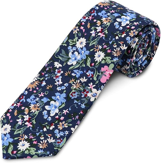 Cotton Floral Ties for Men 2.76" Men's Skinny Tie Linen Flower Printed Neck Tie for Wedding Dating Party