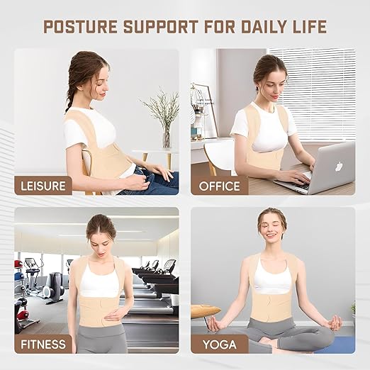 Posture Corrector for Women & Men, Adjustable Back Brace Shoulder Straightener with Full Back Support for Upper & Lower Back Pain, Spine Alignment, Hunchback, Scoliosis Relief (Large, Beige)